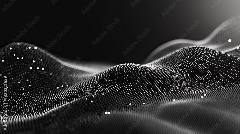 Poster abstract digital mesh of dots forming a curved wave, perfect for sci-fi and tech designs