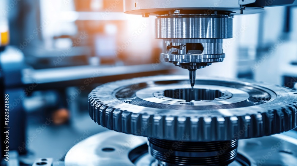 Poster close-up of a mechanical testing machine evaluating the durability of metal parts.