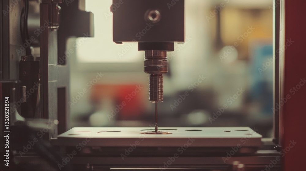 Poster close-up of a mechanical testing machine evaluating the durability of metal parts.