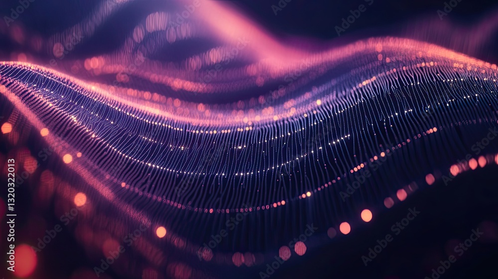 Poster abstract digital mesh of dots forming a curved wave, perfect for sci-fi and tech designs