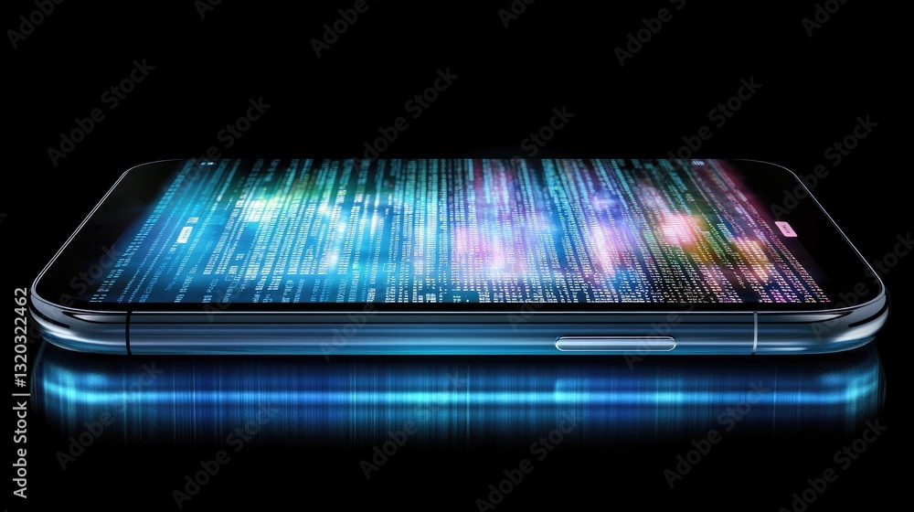 Poster close-up of a smartphone displaying real-time app development code in an integrated development envi
