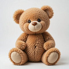 Obraz premium Cute Fluffy Teddy Bear Sitting Lovingly Isolated on a White Background
