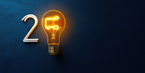 Glowing Light Bulb 25 Creative New Year Design Template for Greeting Card Calendar Banner