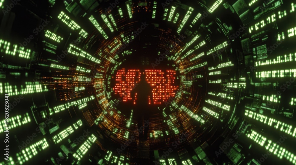 Poster close-up of binary code cascading down a digital screen, symbolizing advanced programming concepts.