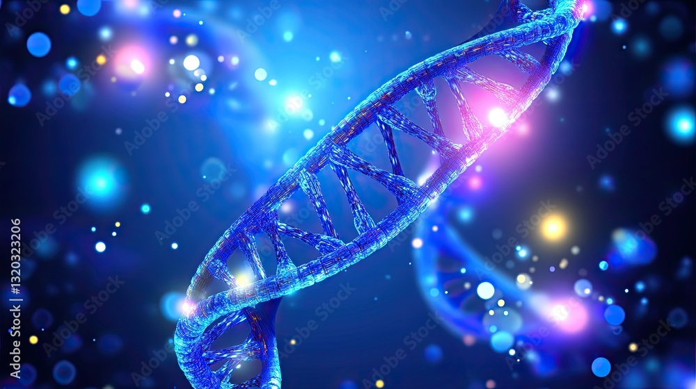 Aufkleber abstract glowing dna helix with floating digital particles on a high-tech medical background