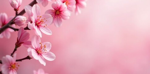 Obraz premium Pink cherry blossom background with pastel color product mockup, floral, nature, fresh