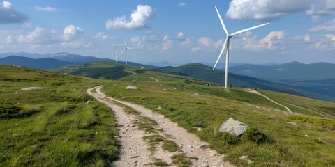 Turbine mechanism: wind energy, kinetic force, power production, aerodynamic blades, alternative source, clean electricity, sustainable system, renewable motion, environmental innovation.