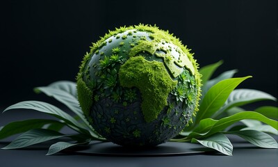 A green earth surrounded by leaves.