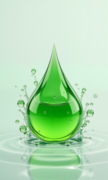 A green drop with bubbles of liquid.