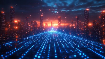 Futuristic Digital Background with Glowing Particles Cyberpunk Technology Illustration Data Transfer Visulization