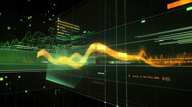 Data science concept with Python and R programming code running statistical models on a digital screen.