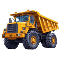 Detailed Illustration of a Large Yellow Dump Truck, Isolated on a Clean White Background.