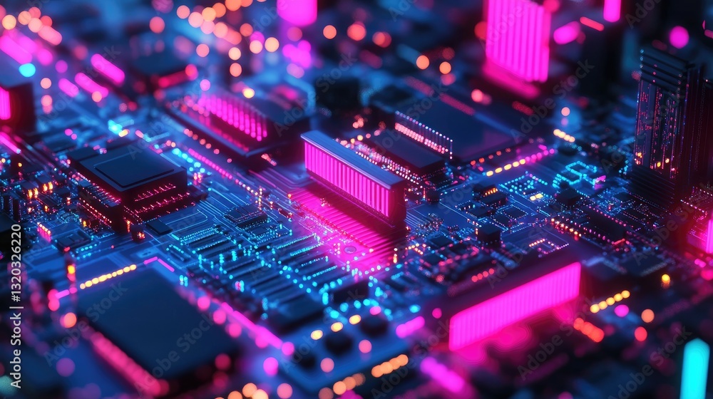 Poster detailed visualization of electronic signals traveling through microprocessor circuits.