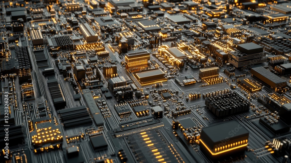 Poster detailed visualization of electronic signals traveling through microprocessor circuits.