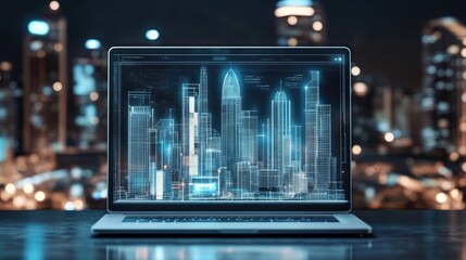 Digital engineering software displaying D architectural designs on a modern laptop.