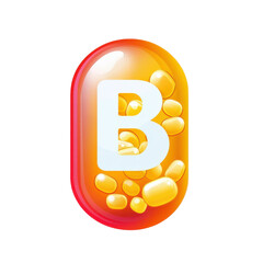 vitamin b capsule illustration with yellow oil droplets on transparent background