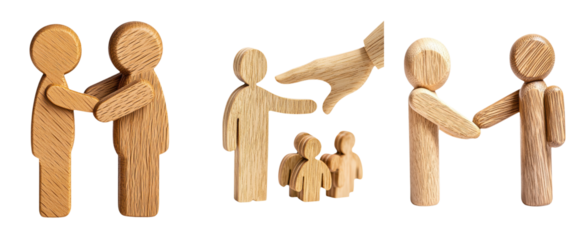 leadership community figure wooden concept. Wooden figures depicting connection and relationships among people.