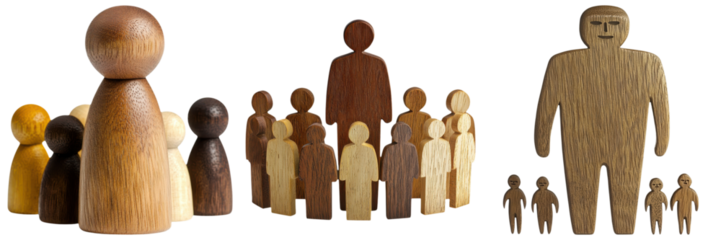 leadership community figure wooden concept. Wooden figurines representing diverse human figures.
