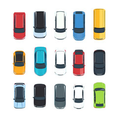 top view colorful cars set illustration