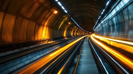 Massive underground metro tunnel construction with bright lights illuminating progress.