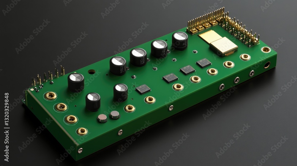 Poster microcontroller board with electronic components, representing embedded systems development.