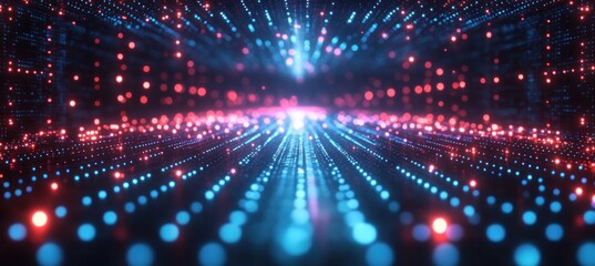 Futuristic Digital Grid Pattern with Glowing Turquoise Dots Abstract Technology Background