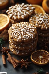 Fototapeta premium Gingerbread Cookies Festive Baking Ingredients Christmas Decoration