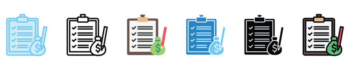 Budget Plan multi style icon set, mini illustration. use for modern concept, print, UI, UX kit, web and app development. Vector EPS 10, related to money investment, finance, economy, business.