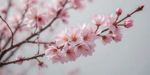 Fototapeta premium Pink Cherry Blossom in Spring Isolated On White Background.