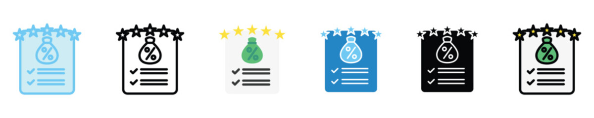 Credit Score multi style icon set, mini illustration. use for modern concept, print, UI, UX kit, web and app development. Vector EPS 10, related to money investment, finance, economy, business.