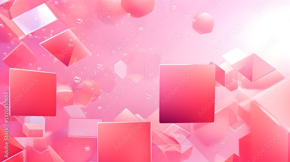 Wall mural pink abstract geometric background with floating shapes and a futuristic clean look