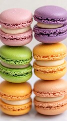 Fototapeta premium close up of colorful assorted macarons with copy space.