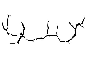 Long horizontal cracked wall. Damage surface crack and fissure in ground, concrete, crevices from disaster silhouette breaks on land surface from earthquake isolated transparent background