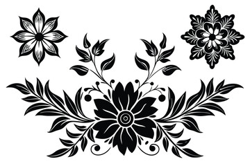 Floral decorative ornament in black on a white background