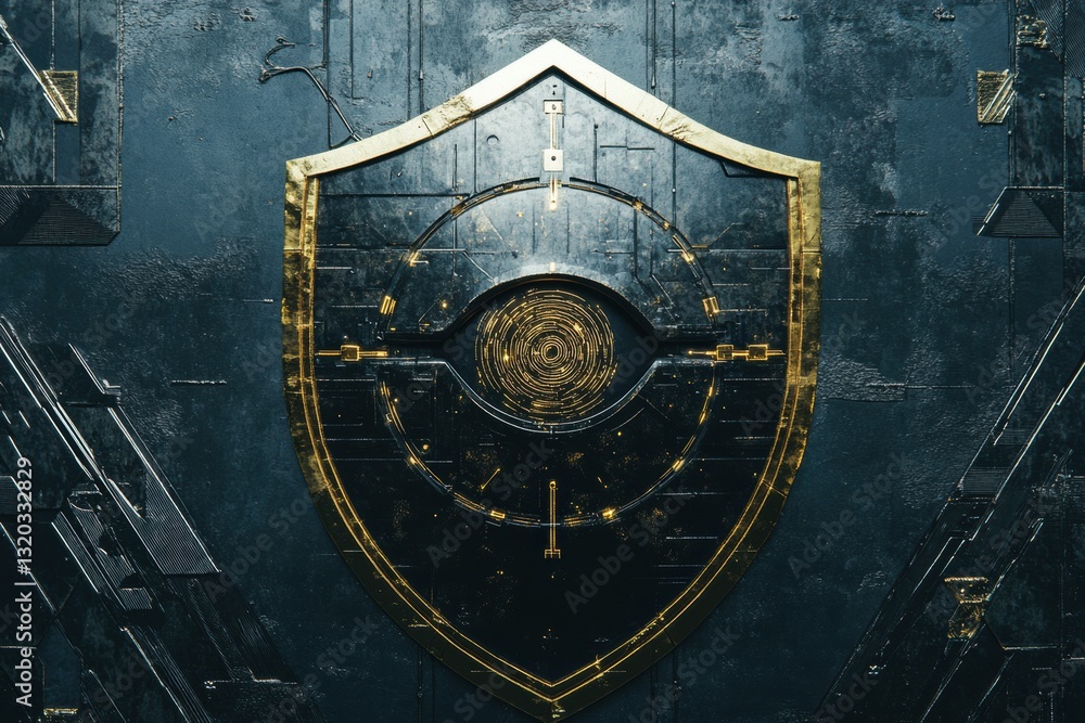 Aufkleber Cybernetic shield design with robotic eye illustrates AI influence in cybersecurity domain