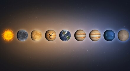 神秘的な宇宙、惑星輝く神秘的配置