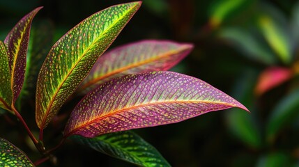 Colorful Plant Leaves Displaying Vibrant Green Red And Purple Hues