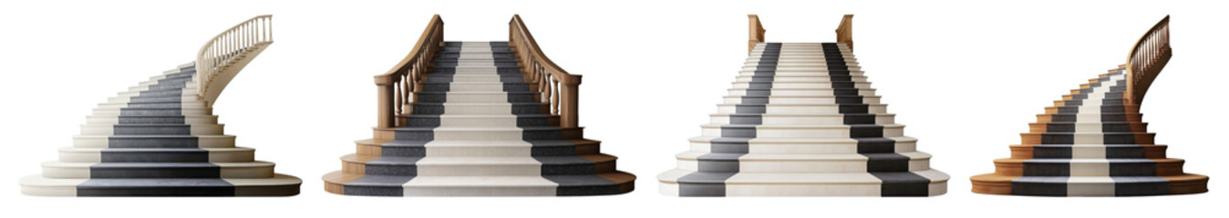 elegant staircase with black and white stripes on transparent background
