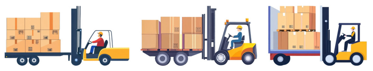 forklifts loading cargo boxes illustration