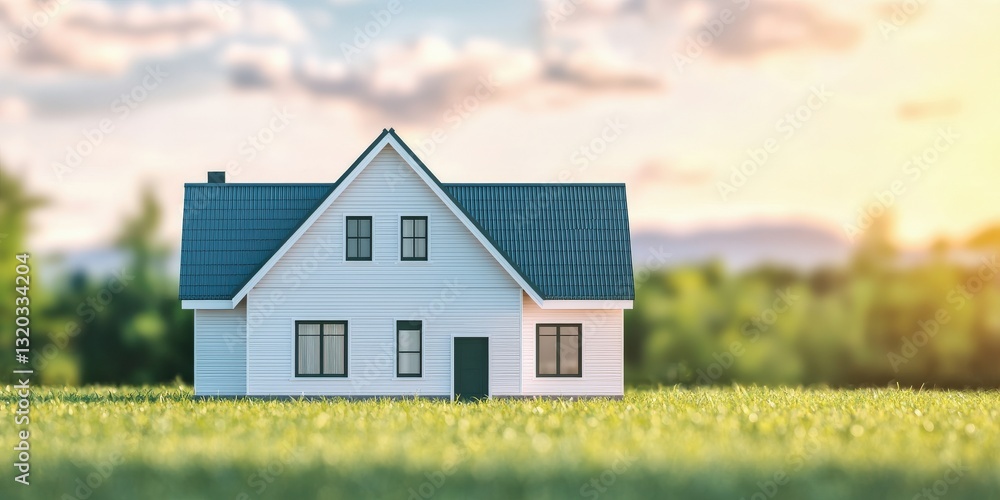 Poster automated efficiency optimization performance concept. modern house on a green landscape with a beau