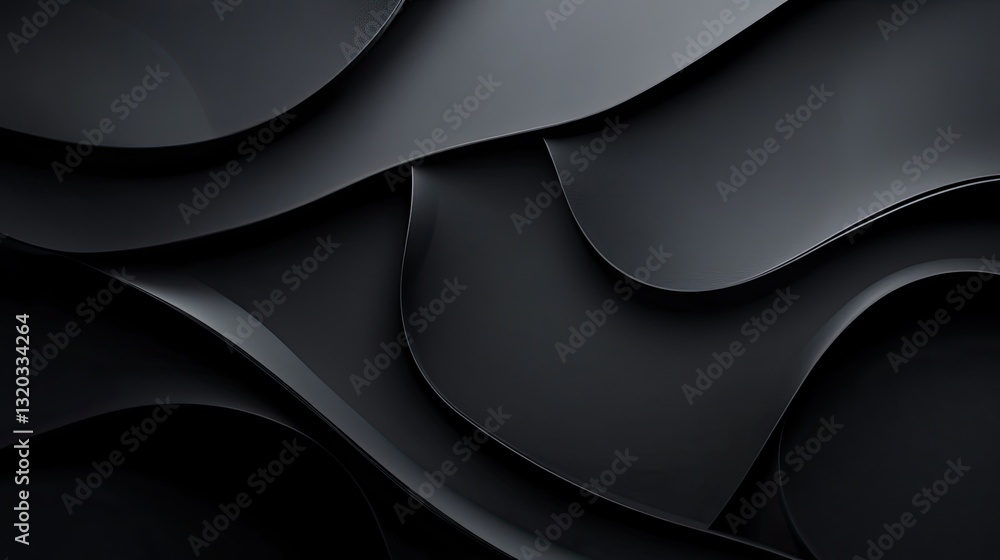 Poster deep black paper backdrop with curved light reflections and stylish product shadows