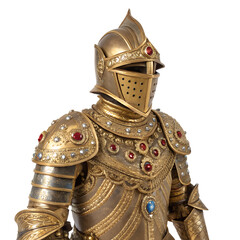 Naklejka premium King Knight Dressed in Golden Armor with Gems and Pearls. 
