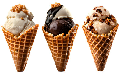 High-Definition Ice Cream Cones Trio - PNG