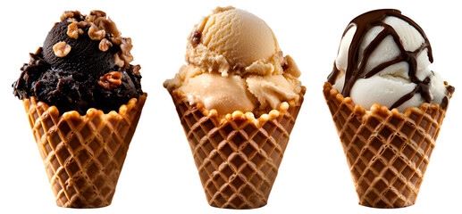 High-Definition Ice Cream Cones Trio - PNG