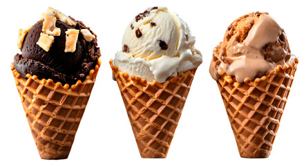 High-Definition Ice Cream Cones Trio - PNG