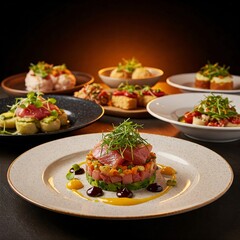 Culinary Delights: An assortment of beautifully arranged dishes. It's an explosion of flavors and textures that excite the senses.