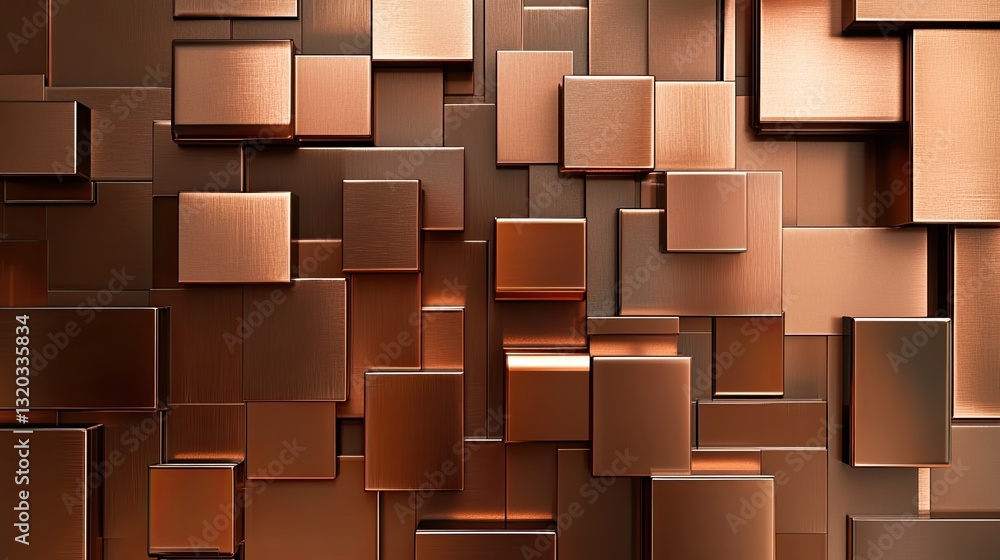 Poster abstract background of brown metallic cubes and squares 3d render