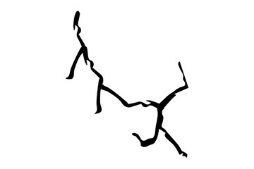 Cracks and scratches. Black cracked branched lines on white surface. Broken damaged wall, fissures and holes in ground or concrete. Vector dry land crack texture for overlay. earthquake