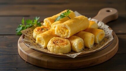 A plate full of golden pastries.