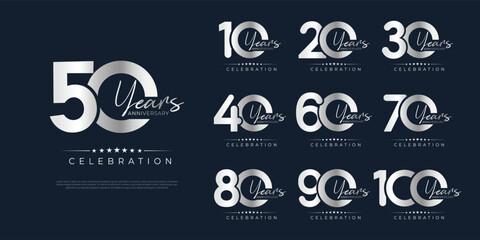 set of anniversary premium collection logotype silver color for celebration sign event,party, wedding, greeting card, and invitation design om dark background